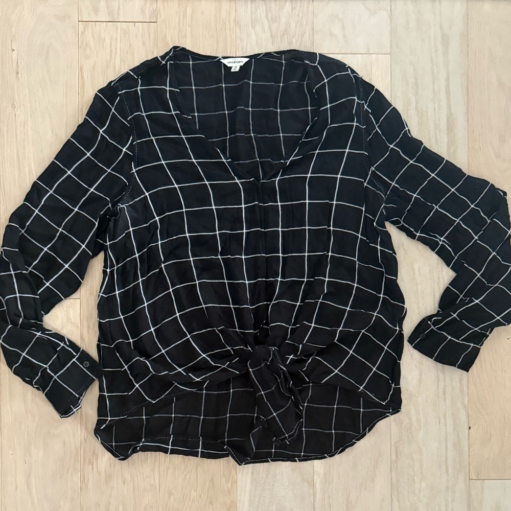 Max Studio Black and White Checkered Women's Top